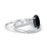 Two Piece Oval Bridal Wedding Ring Simulated Black CZ 925 Sterling Silver