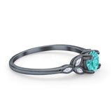 Vintage Art Deco Wedding Ring Round Black Tone, Simulated Paraiba Tourmaline CZ 925 Sterling Silver