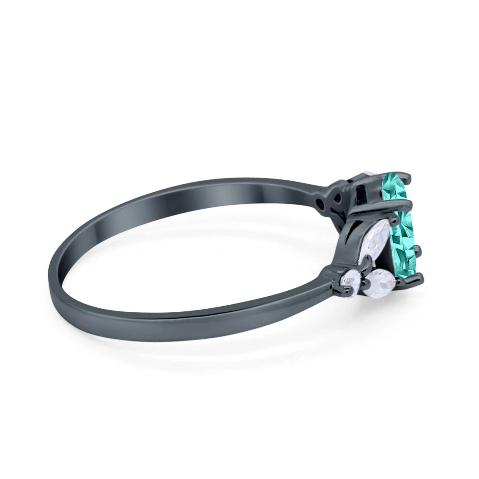 Art Deco Oval Engagement Ring Black Tone, Simulated Paraiba Tourmaline CZ 925 Sterling Silver