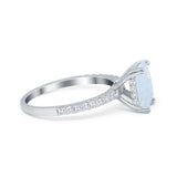 Art Deco Radiant Cut Engagement Ring Lab Created White Opal 925 Sterling Silver