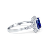 Halo Radiant Cut Wedding Ring Simulated Blue Sapphire CZ 925 Sterling Silver