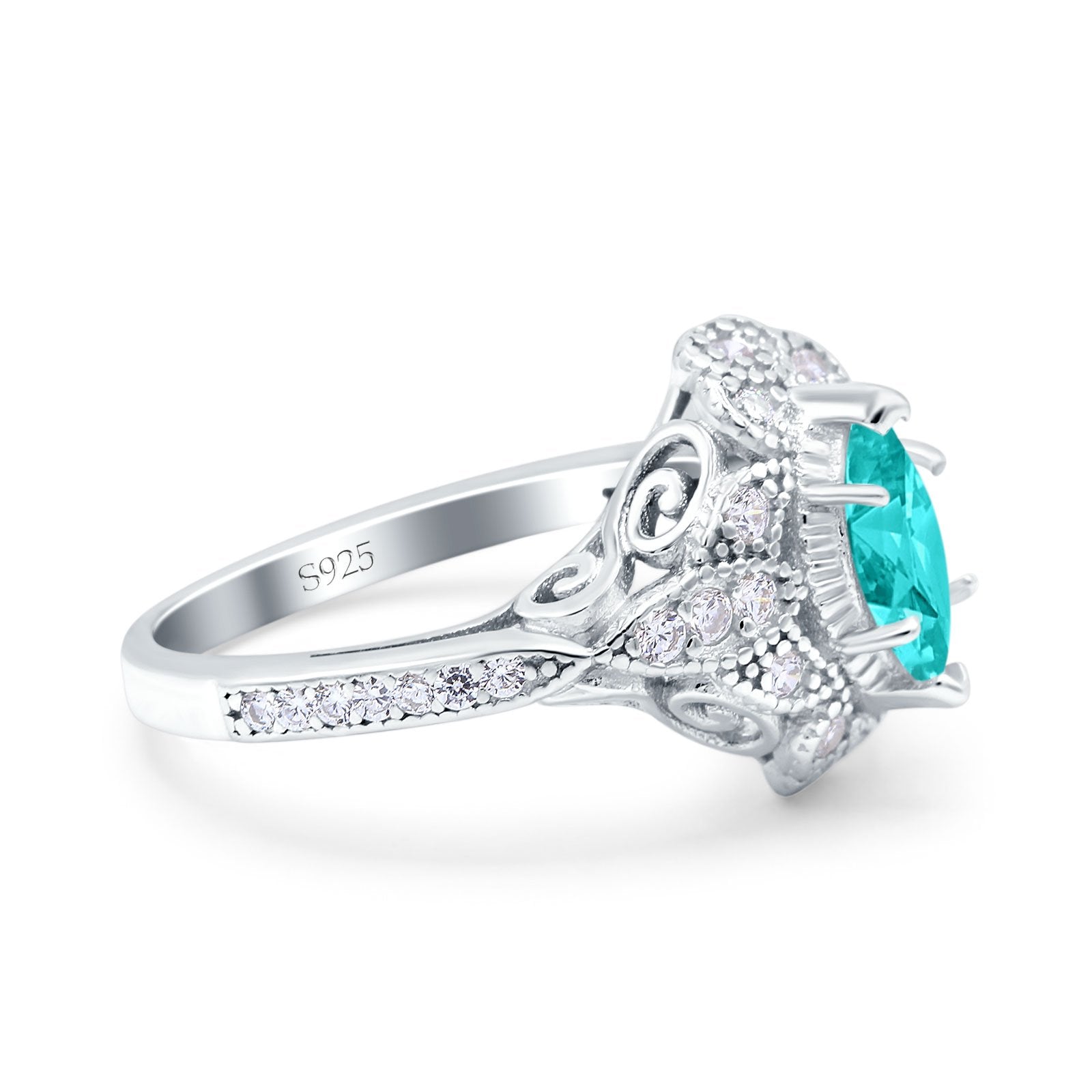 Marquise Art Deco Engagement Ring Accent Simulated Paraiba Tourmaline CZ 925 Sterling Silver