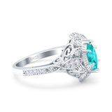 Marquise Art Deco Engagement Ring Accent Simulated Paraiba Tourmaline CZ 925 Sterling Silver