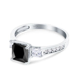 Princess Cut Art Deco Wedding Ring Simulated Black CZ 925 Sterling Silver
