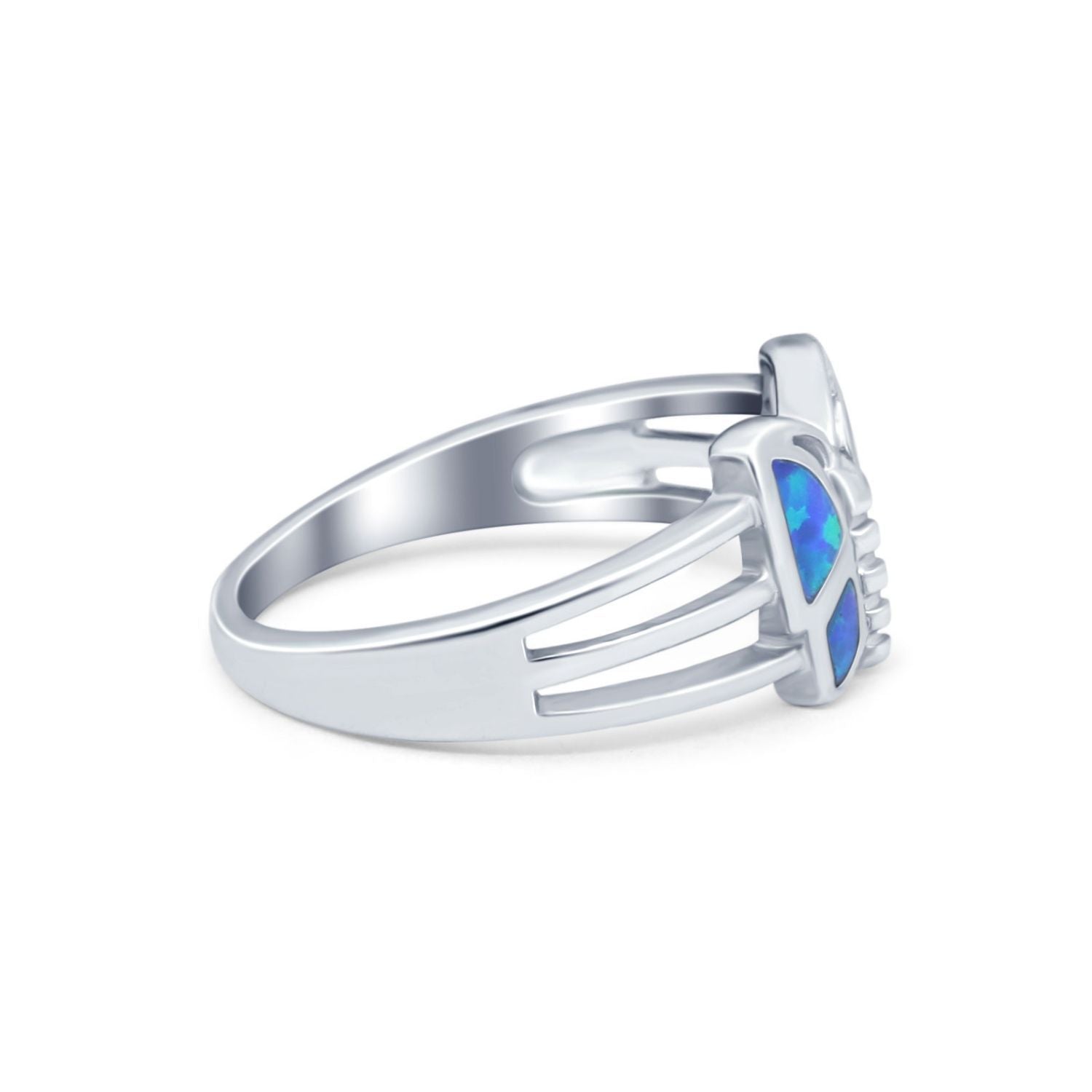 Butterfly Ring Statement Round Lab Created Blue Opal 925 Sterling Silver