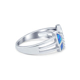 Butterfly Ring Statement Round Lab Created Blue Opal 925 Sterling Silver