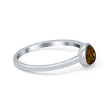 Petite Dainty Ring Solitaire Round Lab Created Black Opal 925 Sterling Silver