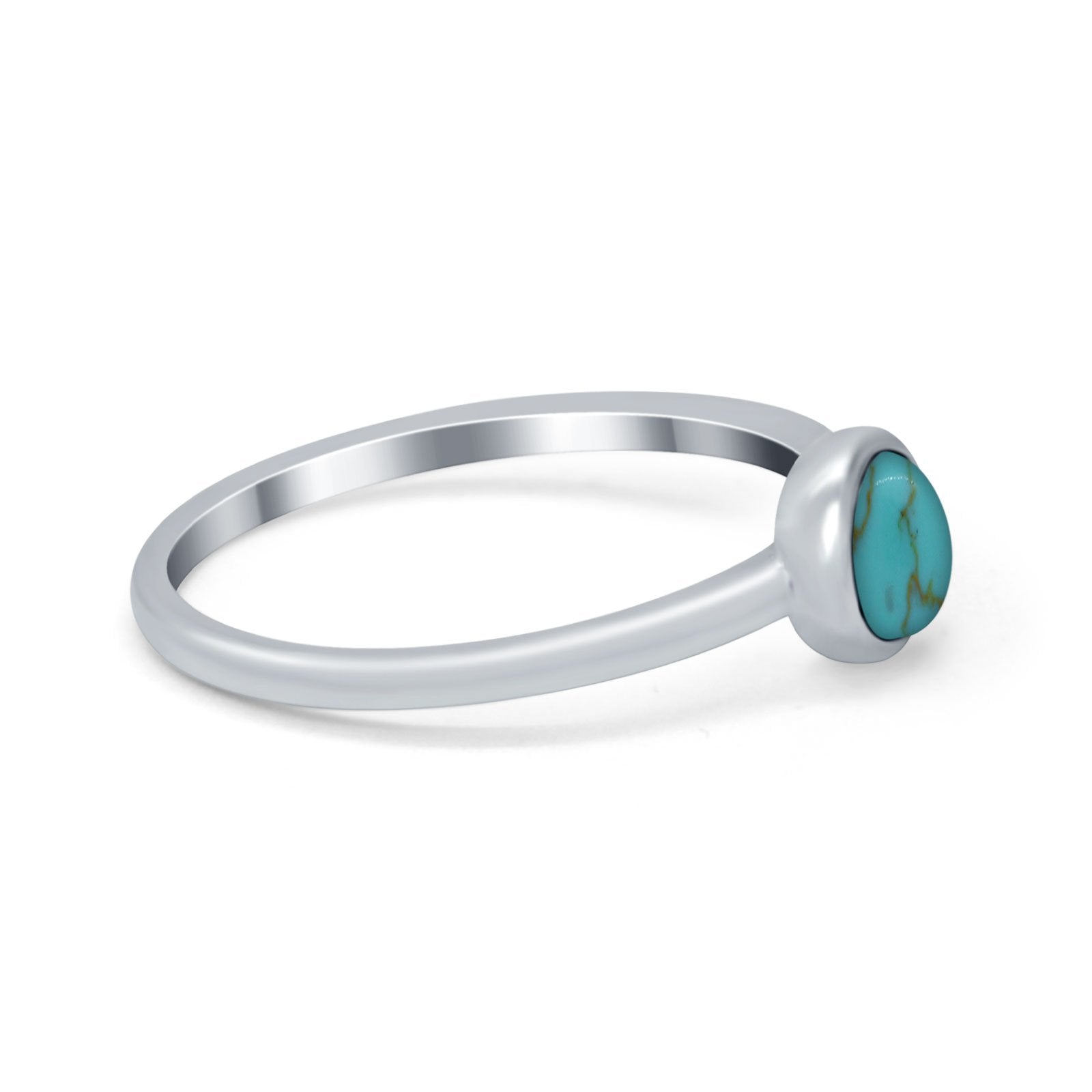 Petite Dainty Ring Solitaire Round Simulated Turquoise CZ 925 Sterling Silver