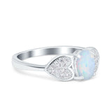Fashion Heart Ring Oval Lab Created White Opal 925 Sterling Silver