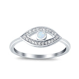 Evil Eye Ring Round Lab Opal Lab Created White Opal 925 Sterling Silver