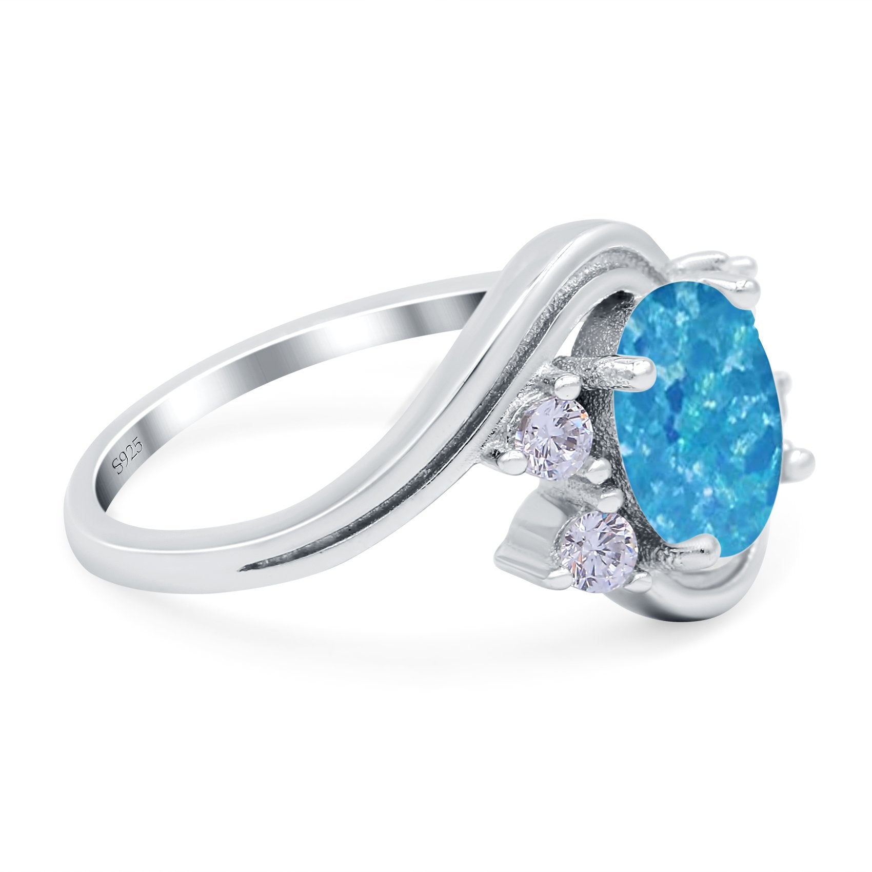 Swirl Oval Wedding Bridal Ring Lab Created Blue Opal 925 Sterling Silver