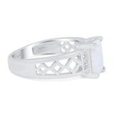 Fashion Ring Radiant Cut Lab Created White Opal 925 Sterling Silver