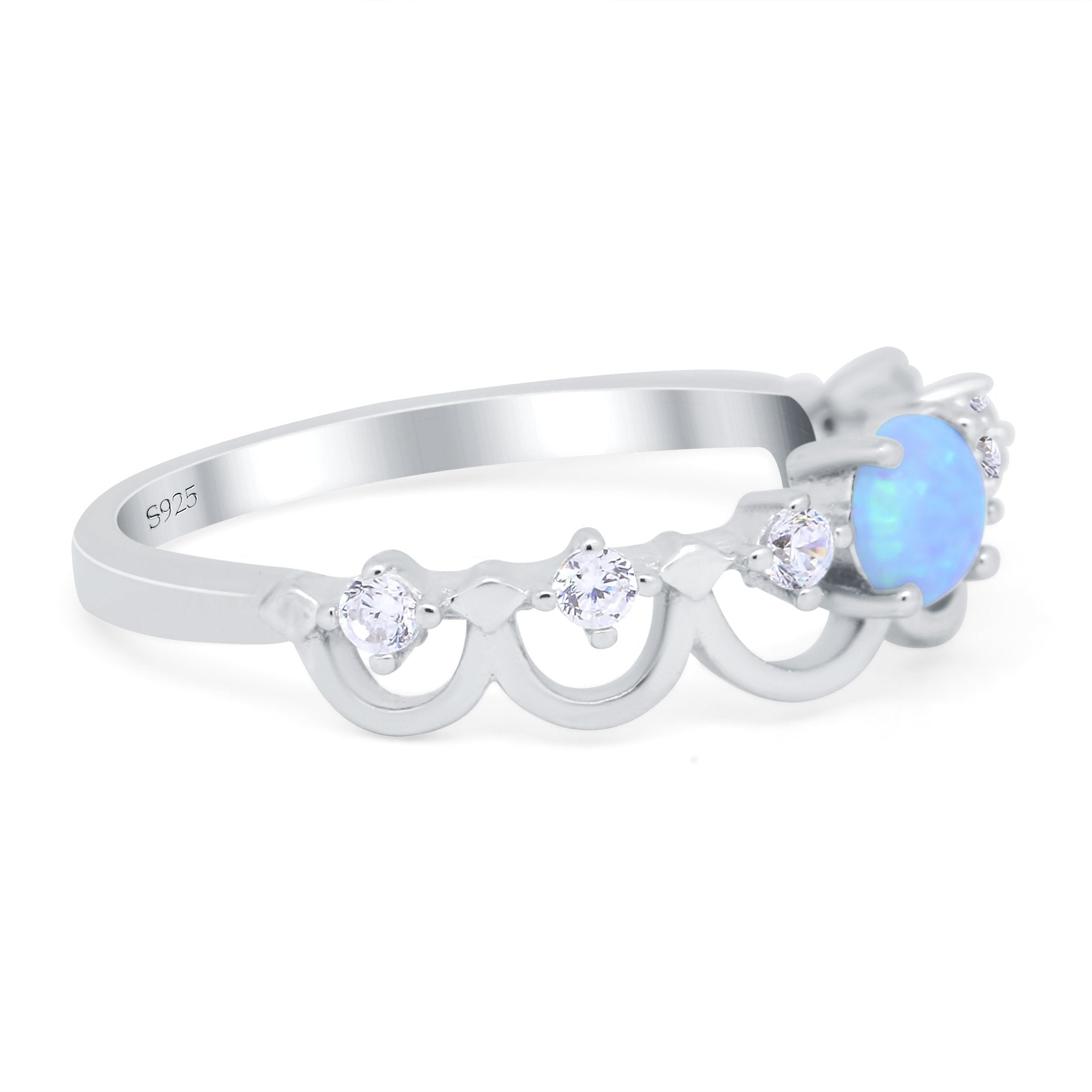Fashion Half Eternity Wave Design Ring Lab Created Blue Opal 925 Sterling Silver