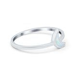 Moon Band Crescent Ring Lab Created White Opal 925 Sterling Silver
