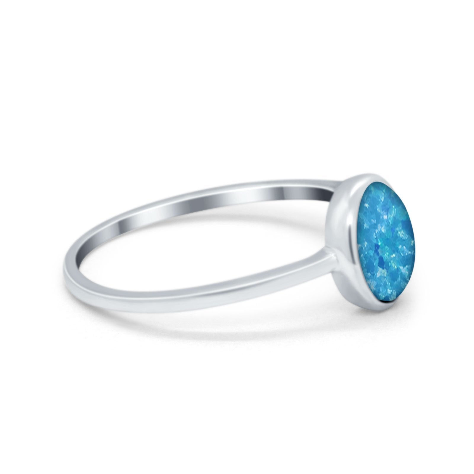 Solitaire Oval Thumb Ring Lab Created Blue Opal Stone 925 Sterling Silver