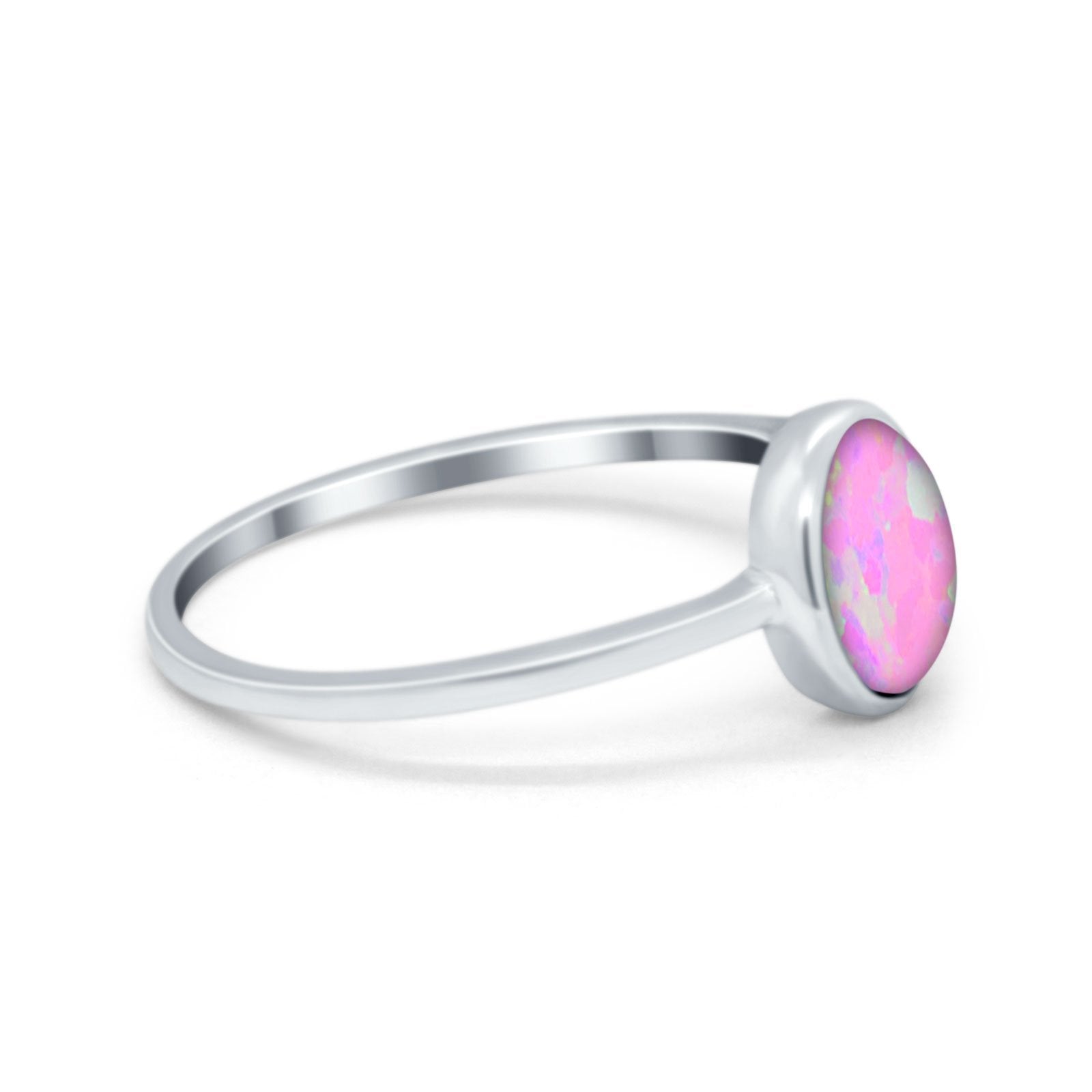 Solitaire Oval Thumb Ring Lab Created Pink Opal Stone 925 Sterling Silver