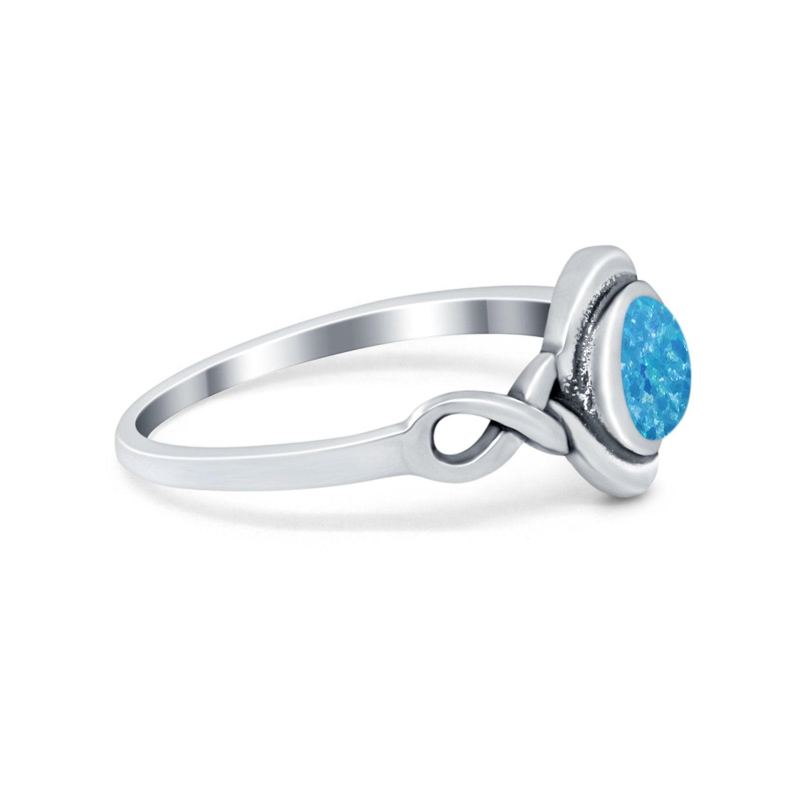 Celtic Trinity Rings Lab Created Blue Opal Infinity Shank 925 Sterling Silver