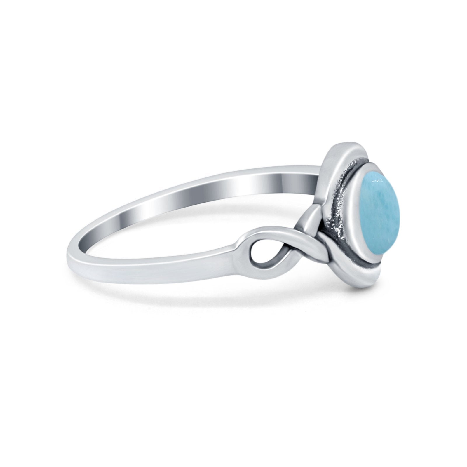 Celtic Trinity Ring Simulated Larimar CZ Infinity Shank 925 Sterling Silver