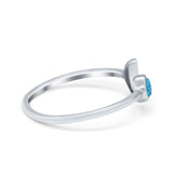 Petite Dainty Moon Cresent Ring Lab Created Blue Opal 925 Sterling Silver