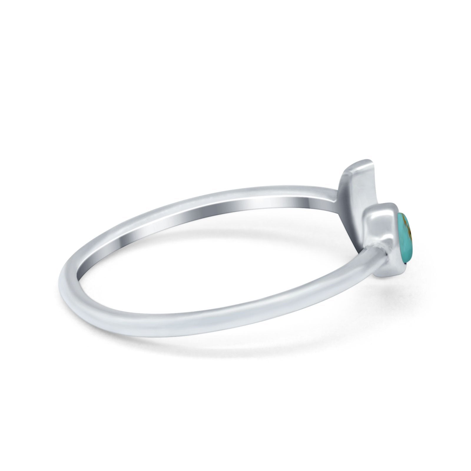 Petite Dainty Moon Cresent Ring Simulated Turquoise CZ 925 Sterling Silver