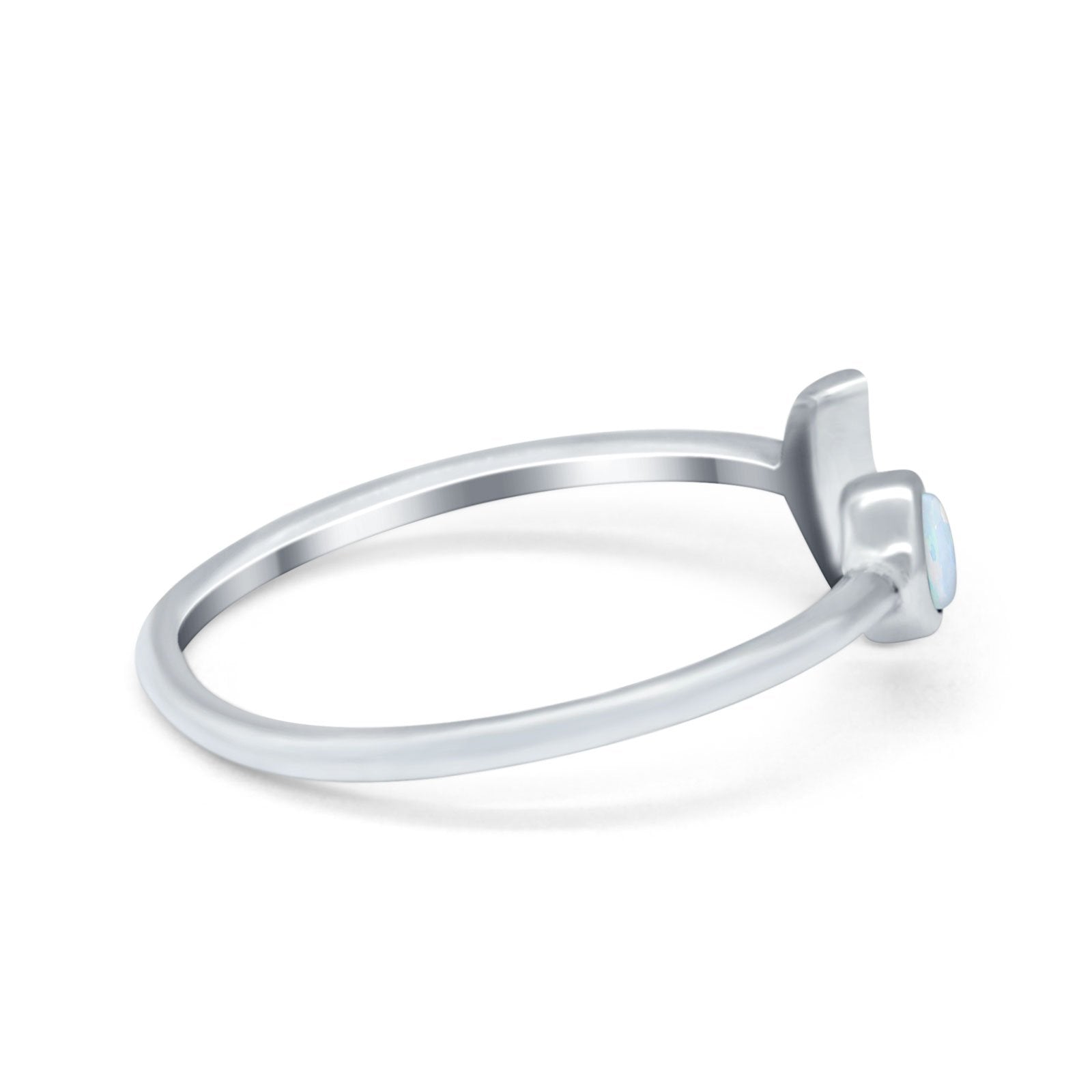 Petite Dainty Moon Cresent Ring Lab Created White Opal 925 Sterling Silver