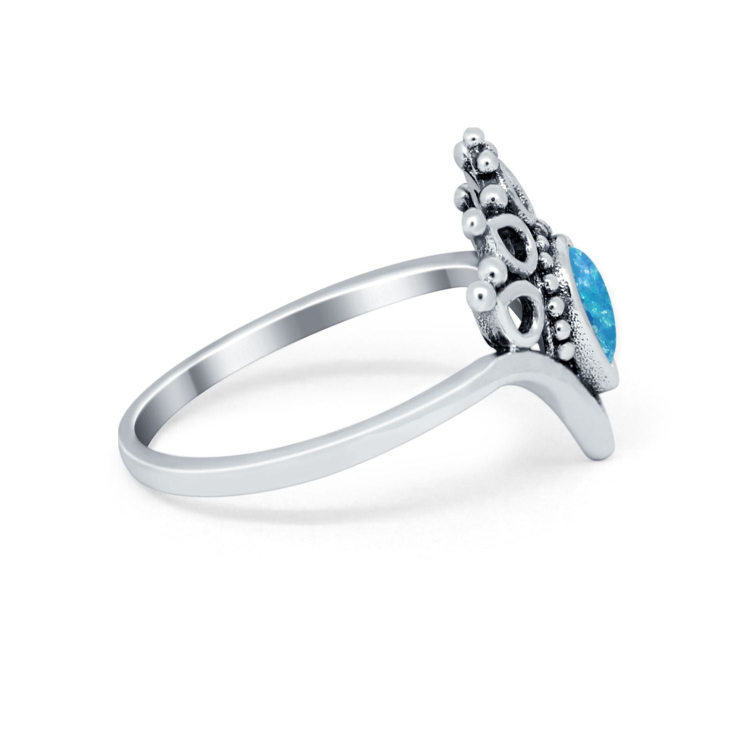 Chevron Midi Thumb Ring Band Pear Round Lab Created Blue Opal 925 Sterling Silver