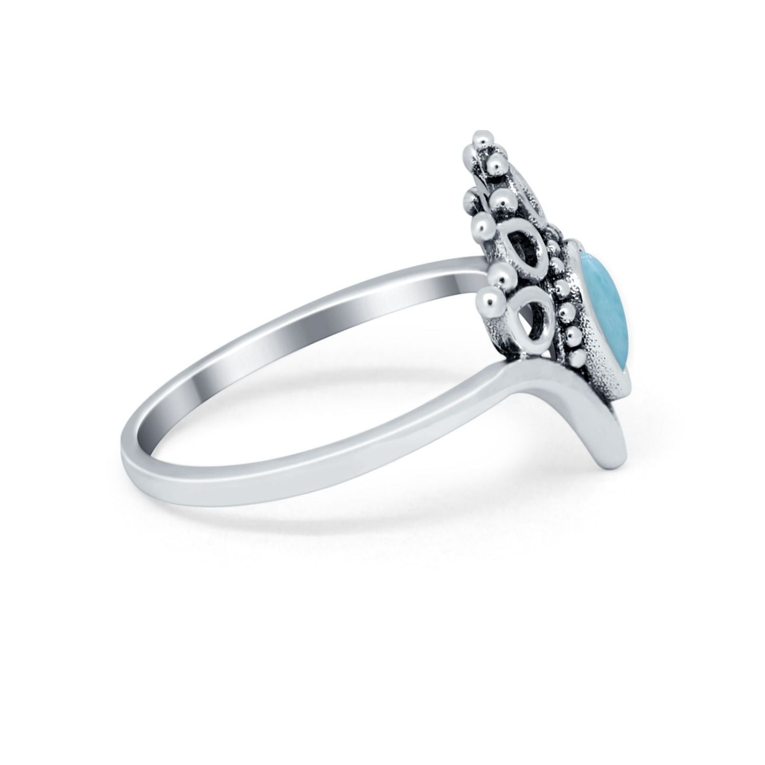 Chevron Midi Thumb Ring Band Pear Round Simulated Larimar CZ 925 Sterling Silver