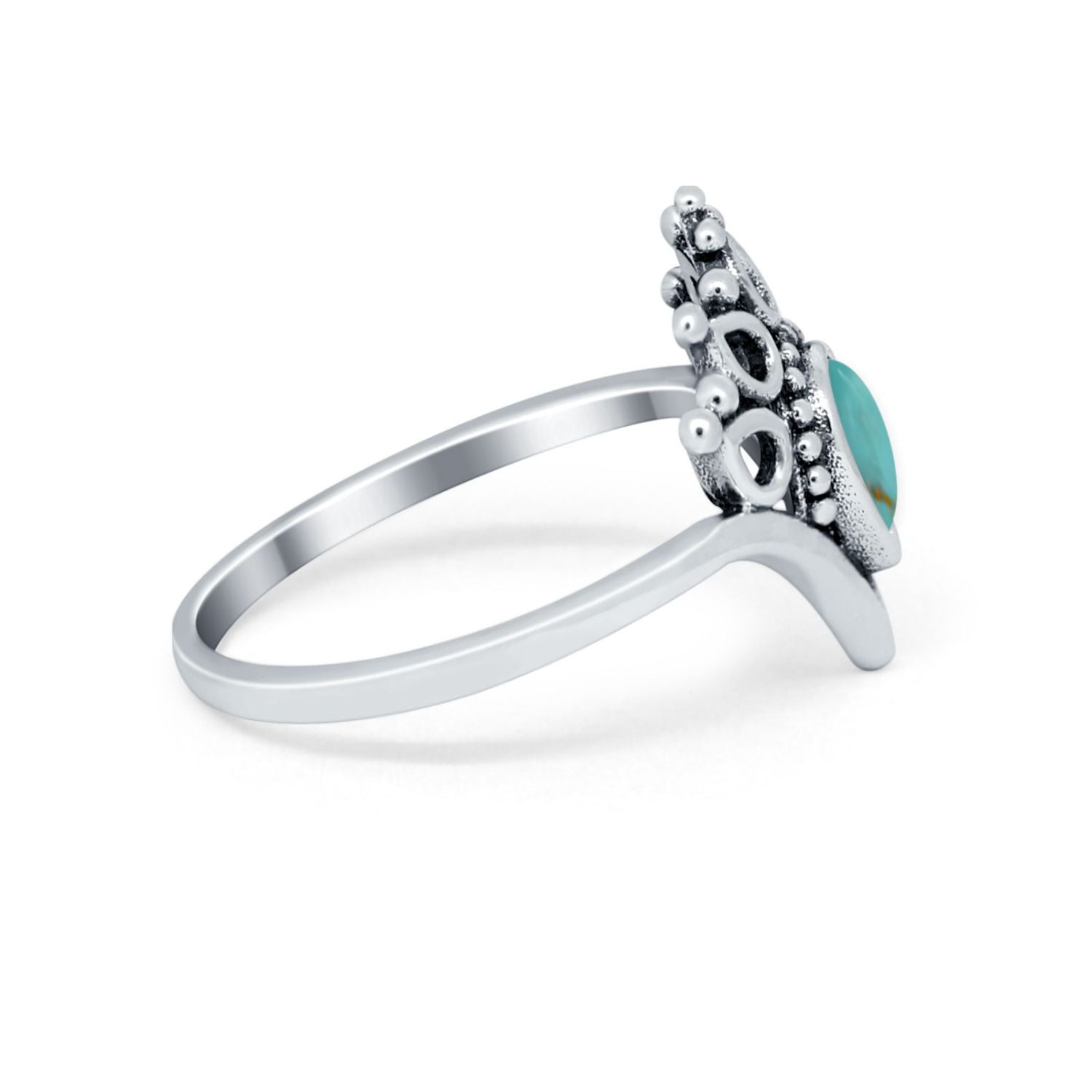 Chevron Midi Thumb Ring Band Pear Round Simulated Turquoise CZ 925 Sterling Silver