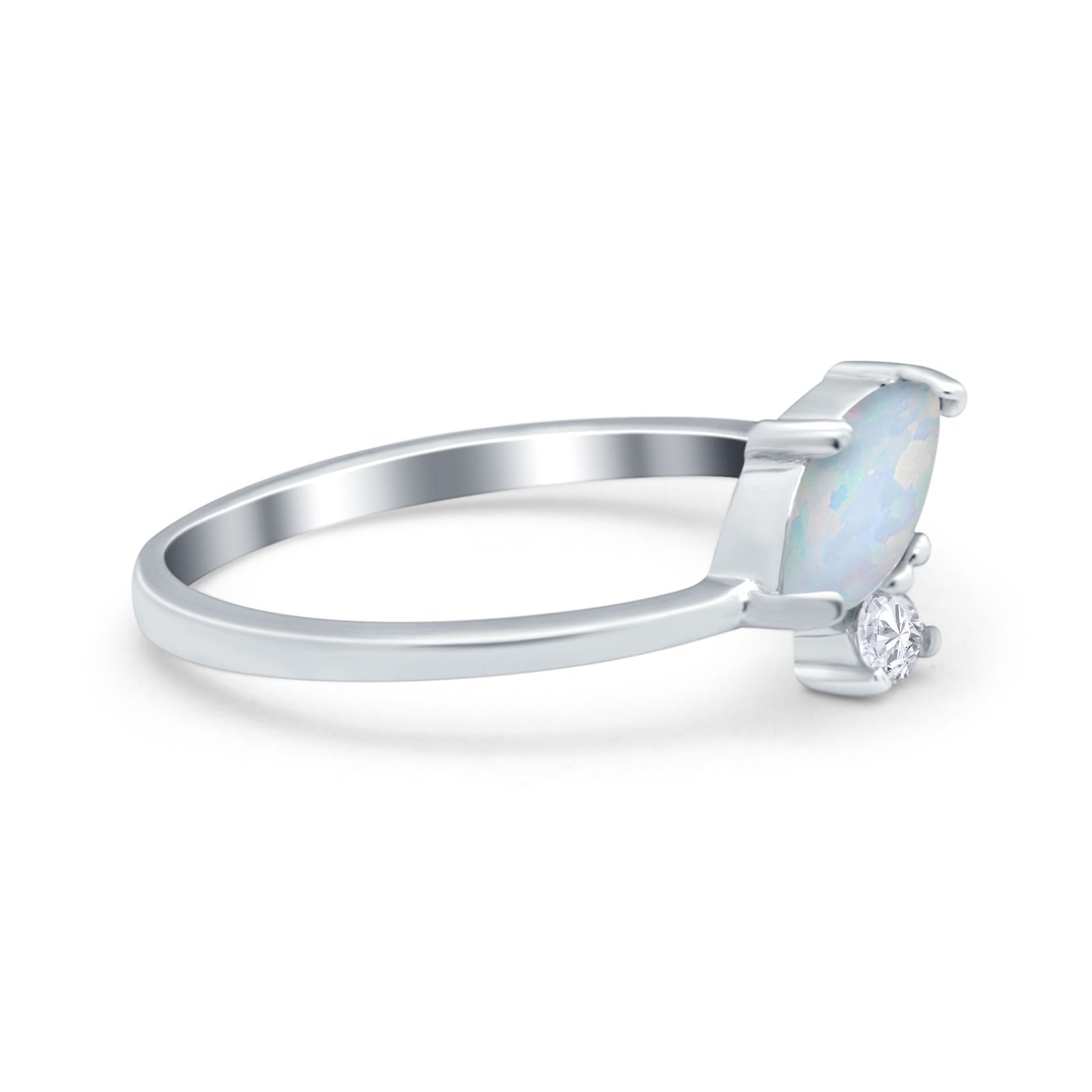 Fashion Ring Marquise Lab Created White Opal 925 Sterling Silver