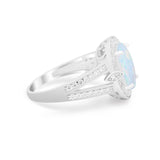 Art Deco Split Shank Engagement Bridal Ring Lab Created White Opal 925 Sterling Silver