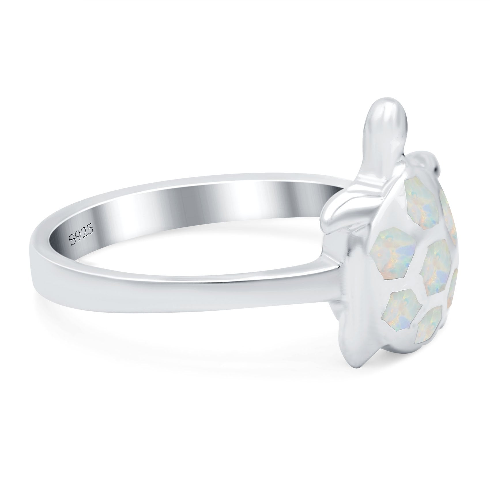 Turtle Ring Band Lab Created White Opal 925 Sterling Silver (14mm)