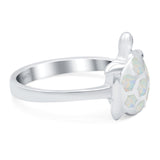 Turtle Ring Band Lab Created White Opal 925 Sterling Silver (14mm)
