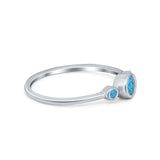 Fashion Style Band Ring Round Lab Created Blue Opal 925 Sterling Silver
