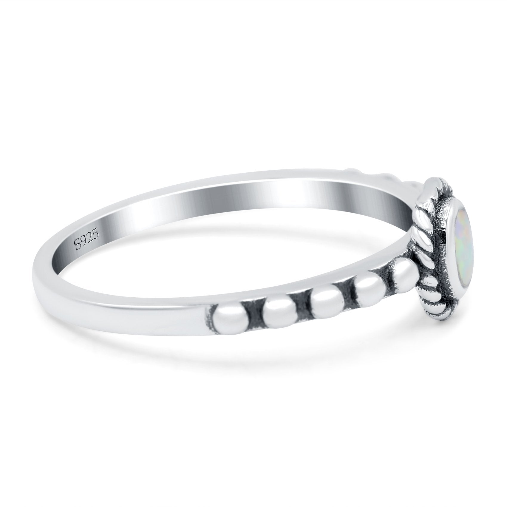 Oval Shape Ring Band Lab Created White Opal 925 Sterling Silver (7mm)