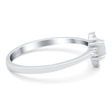 Lab Created White Opal Wedding Ring Round Simulated CZ 925 Sterling Silver (8mm)