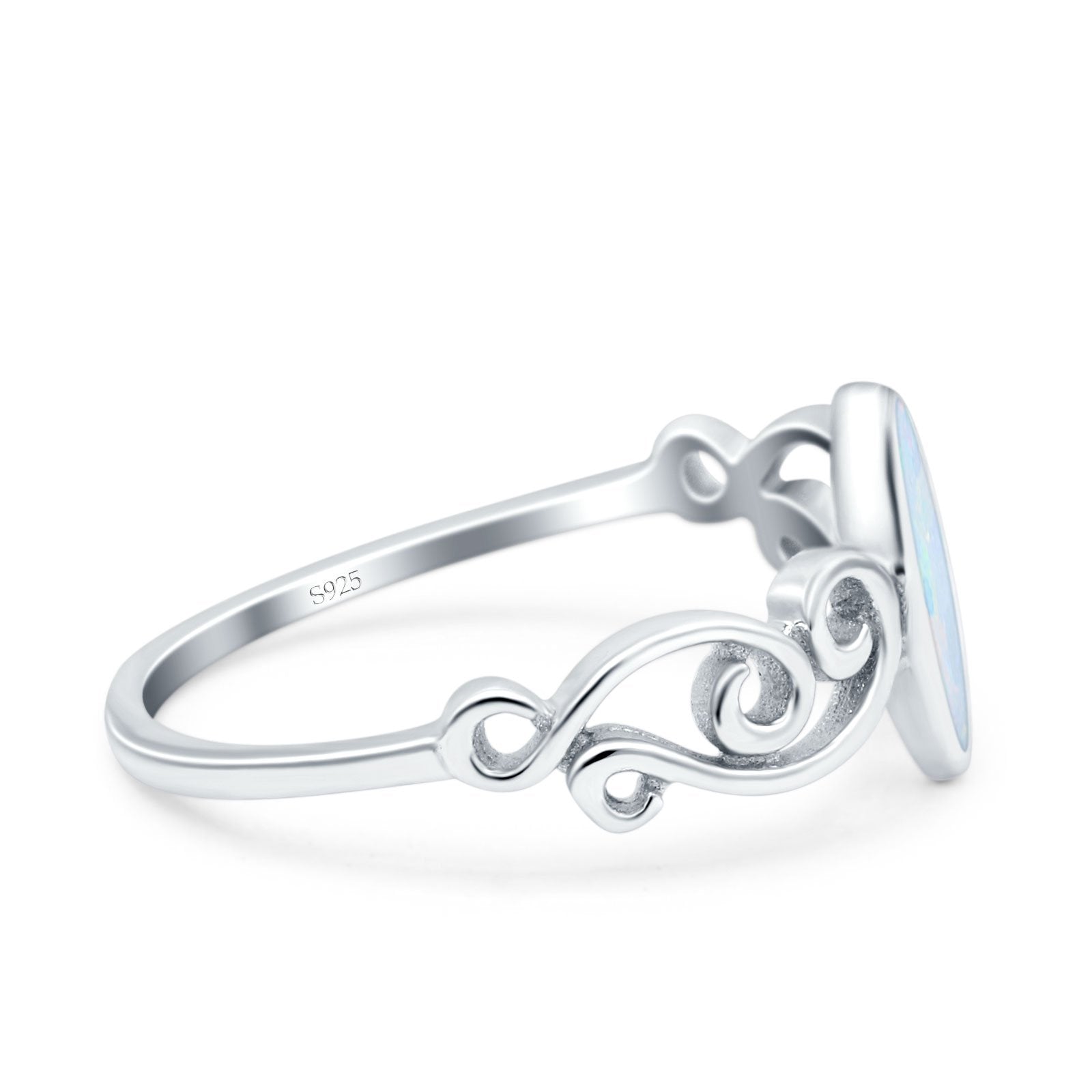 Filigree Thumb Marquise Ring Band Lab Created White Opal 925 Sterling Silver (9.5mm)
