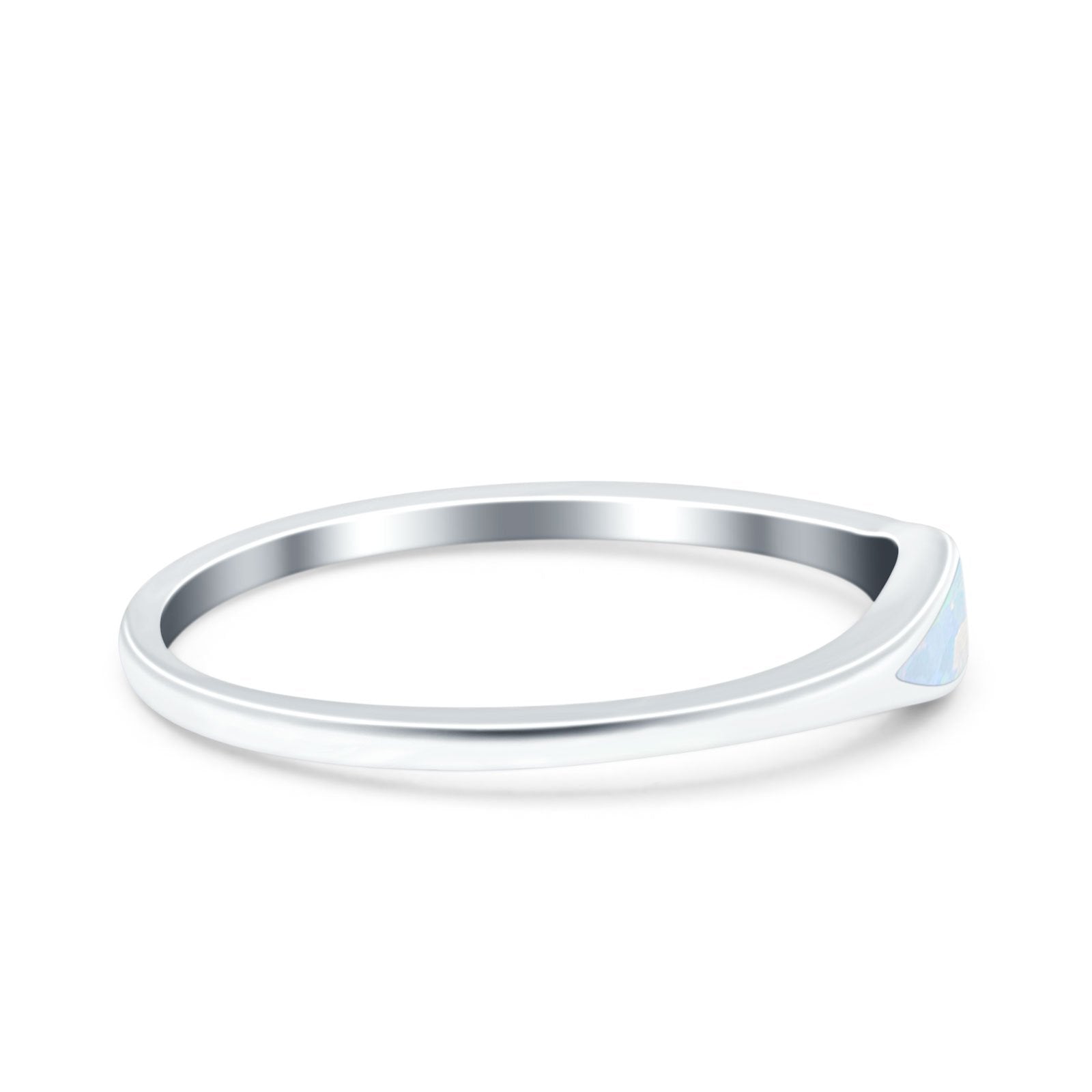 Simple Ring Band Lab Created White Opal 925 Sterling Silver (3.5mm)