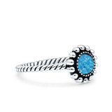 Petite Dainty Rope Vintage Style Lab Opal Ring Solid Oval Oxidized Lab Created Blue Opal 925 Sterling Silver