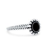 Petite Dainty Rope Vintage Style Lab Opal Ring Solid Round Oxidized Simulated Black Onyx 925 Sterling Silver