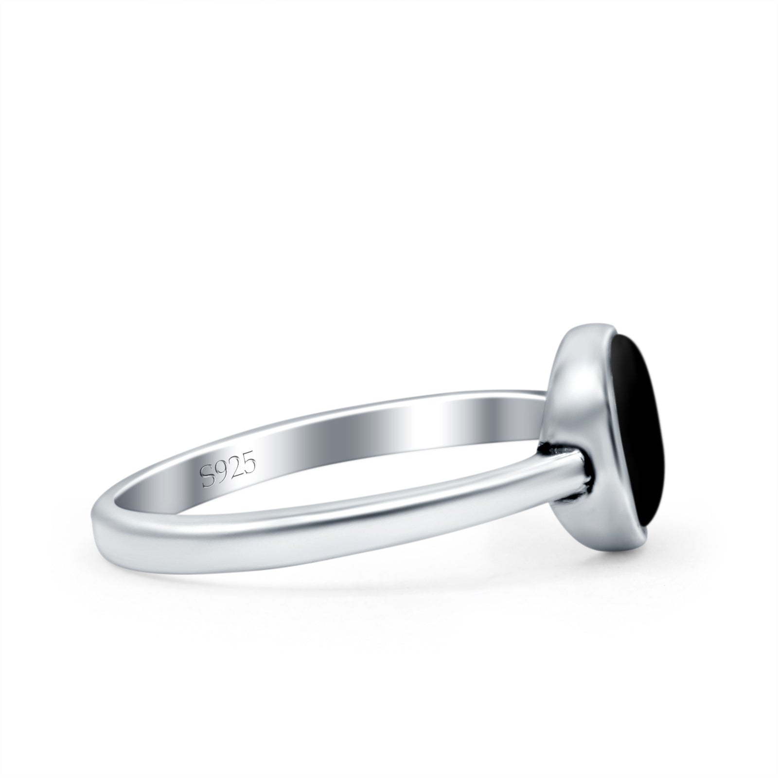 Petite Dainty Oval Simulated Black Onyx Promise Ring Band Rhodium Plated Braided 925 Sterling Silver