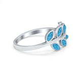 Sideways Leaf Natural Dominican Thumb Ring Lab Created Blue Solid 925 Sterling Silver