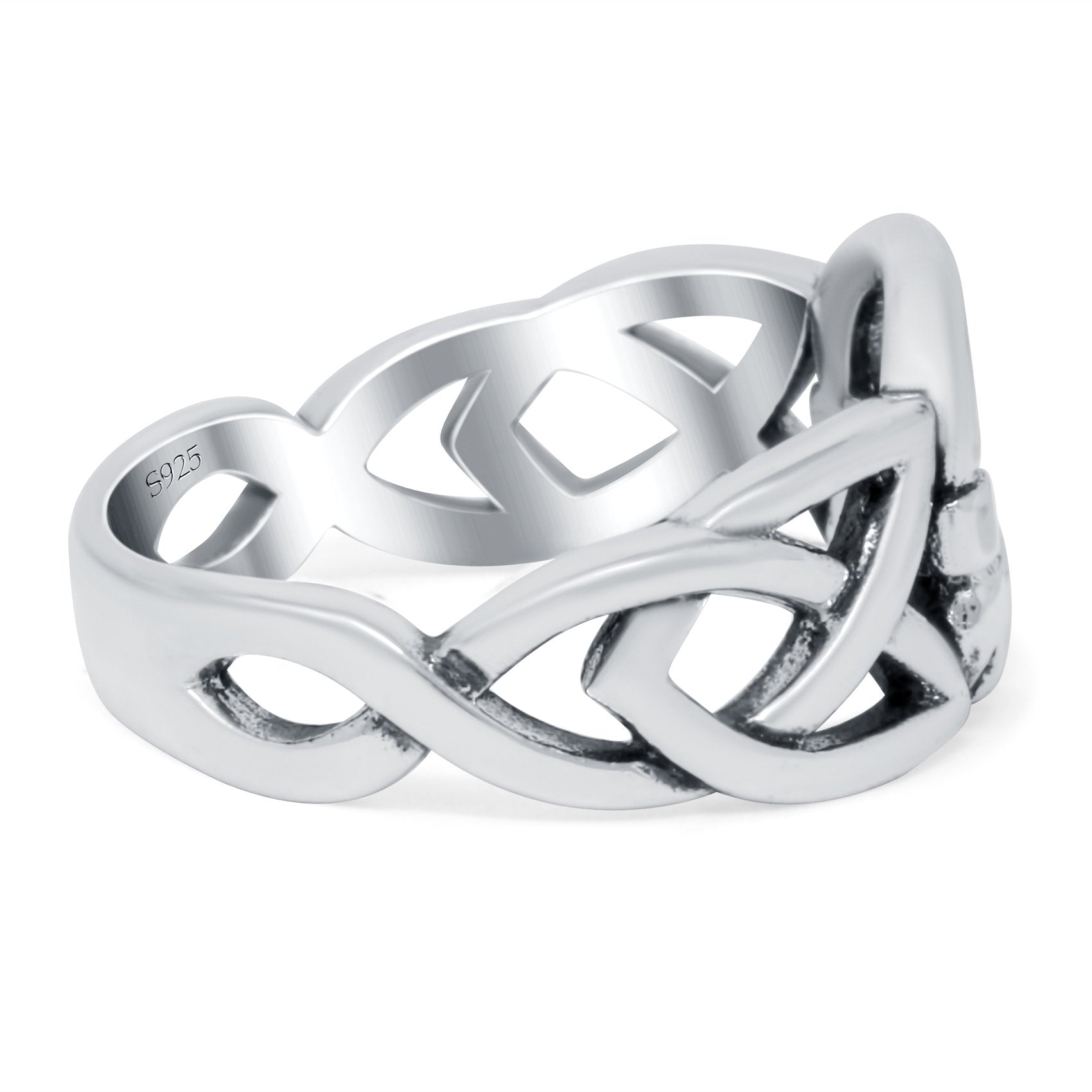 Celtic Claddagh Band Oxidized Solid 925 Sterling Silver Thumb Ring (10mm)