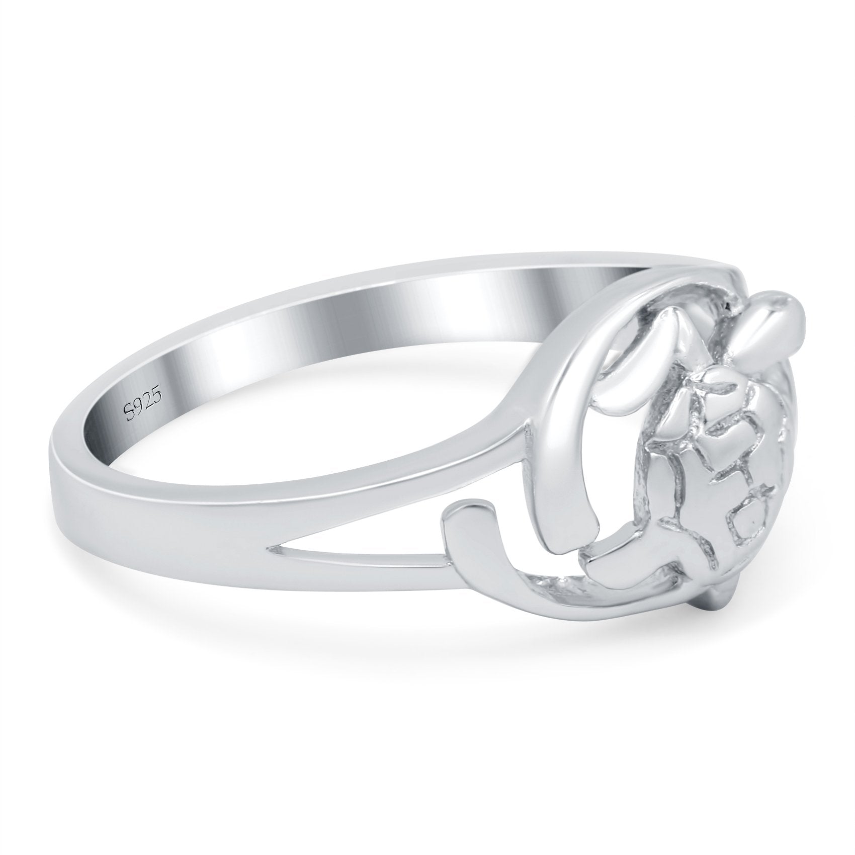 Turtle Oxidized Band Solid 925 Sterling Silver Thumb Ring (10mm)