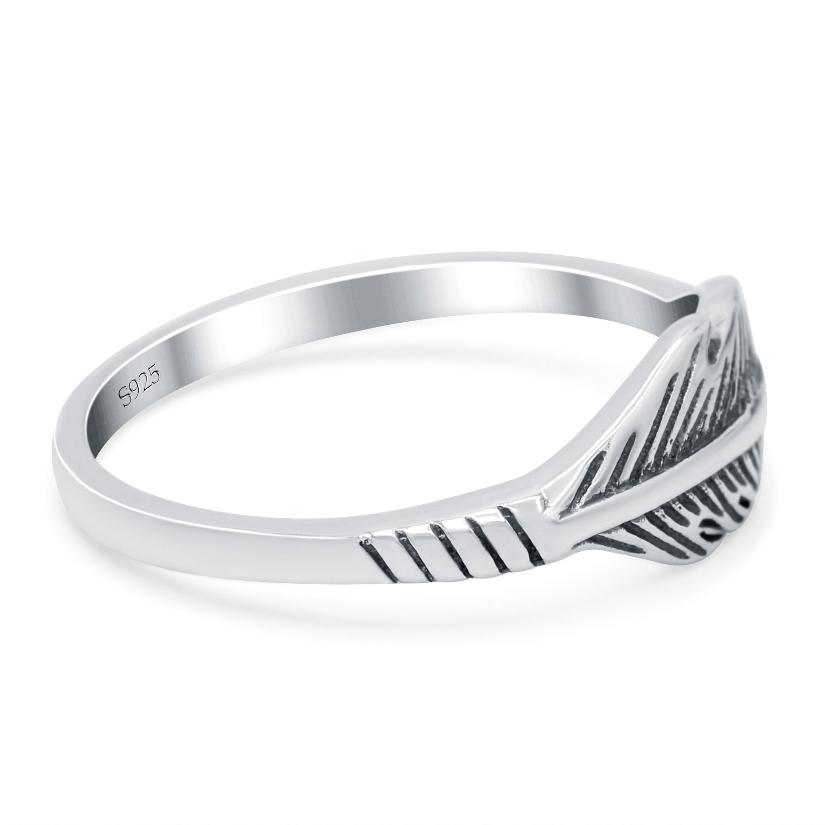 Feather Oxidized Band Solid 925 Sterling Silver Thumb Ring (7mm)