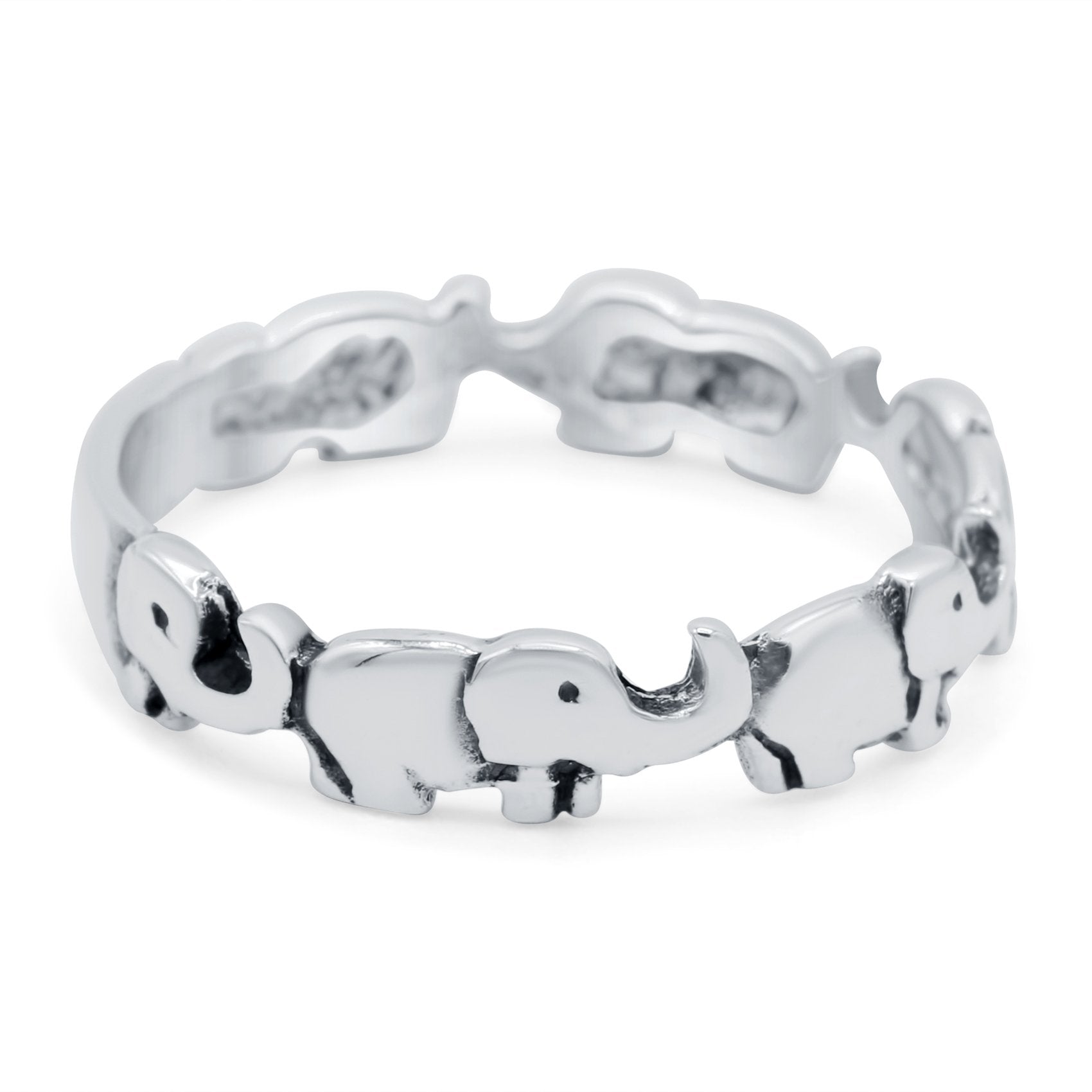 Elephants Oxidized Band Solid 925 Sterling Silver Thumb Ring (4mm)