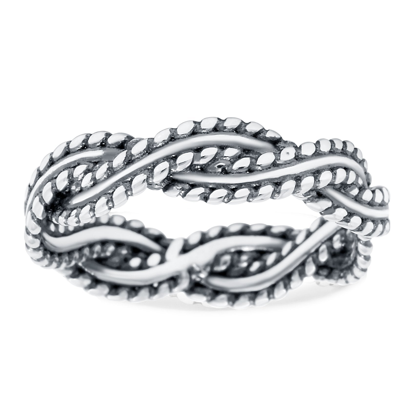 Braided Band Ring Oxidized Solid 925 Sterling Silver (5mm)
