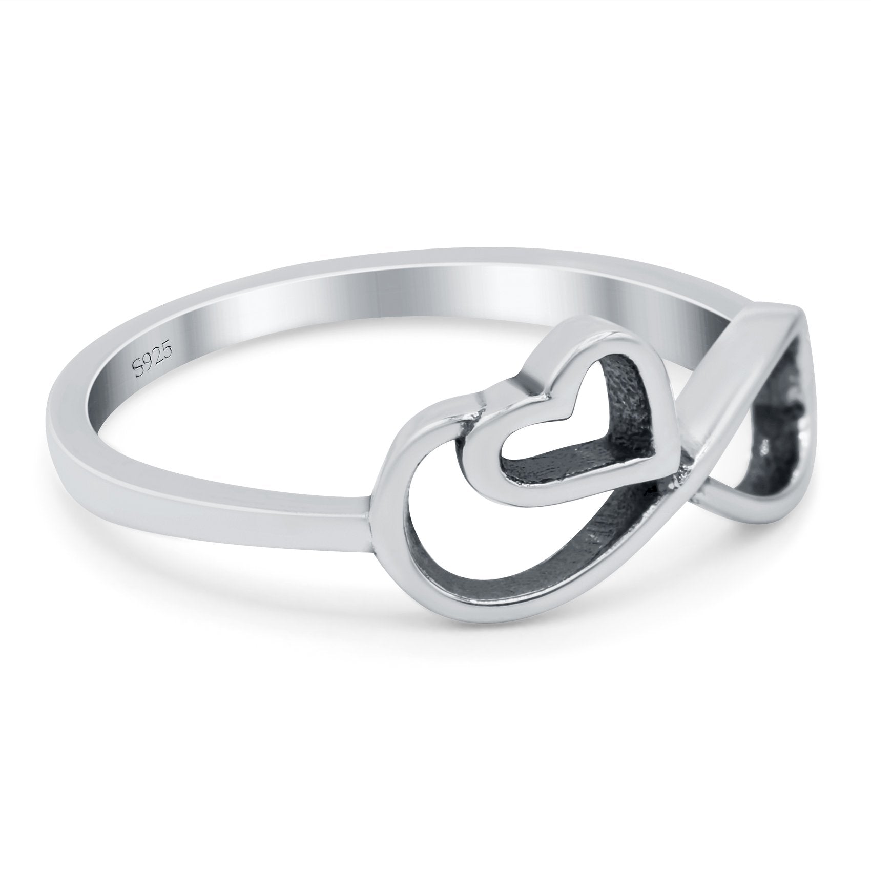 Infinity Heart Oxidized Band Solid 925 Sterling Silver Thumb Ring (8mm)