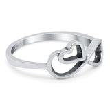 Infinity Heart Oxidized Band Solid 925 Sterling Silver Thumb Ring (8mm)