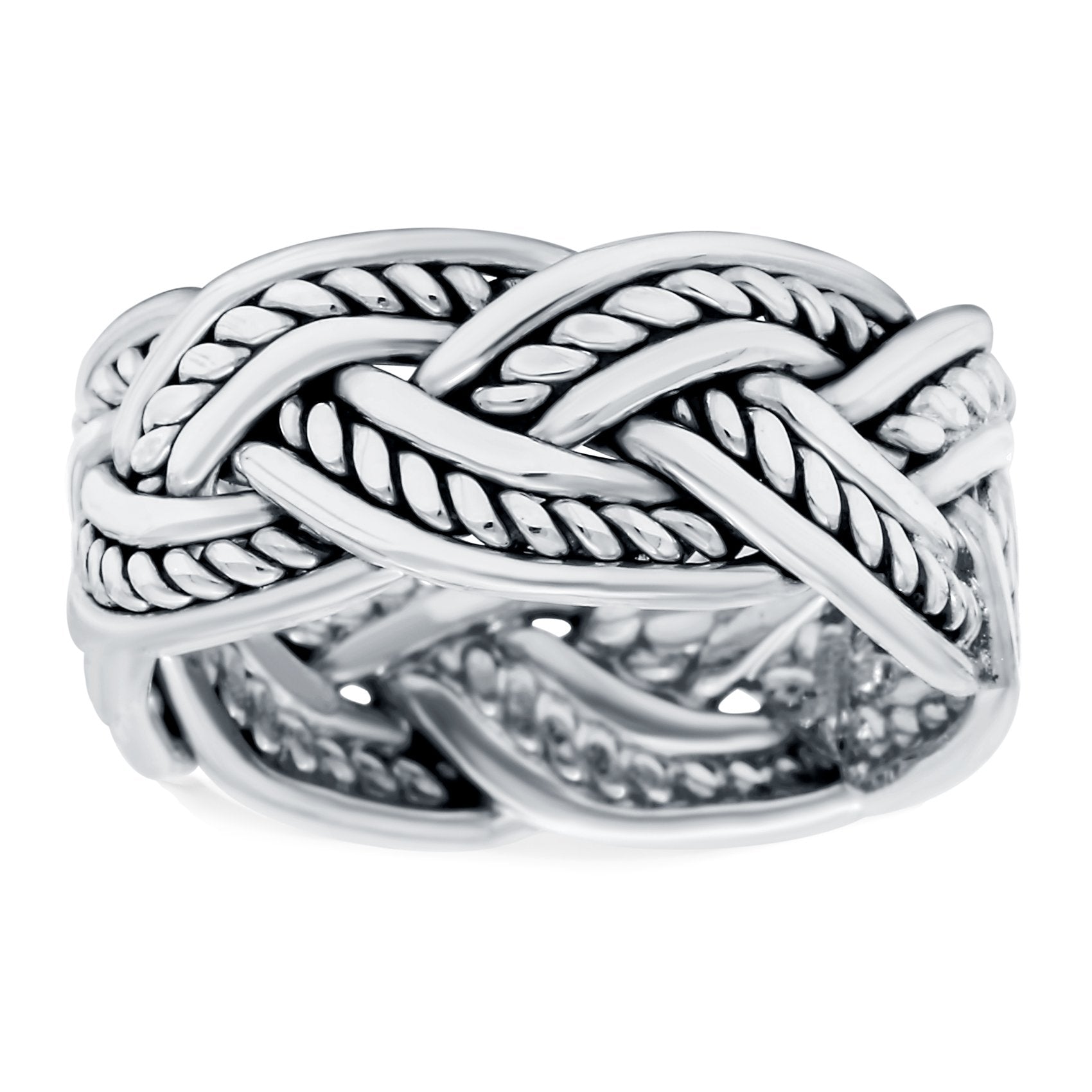 Braided Ring Oxidized Band Solid 925 Sterling Silver (9mm)