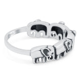 Elephants Oxidized Band Solid 925 Sterling Silver Thumb Ring (5.5mm)